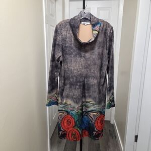 Variation Mixed Media Print Stretchy Cowl Neck Relaxed Fit Dress